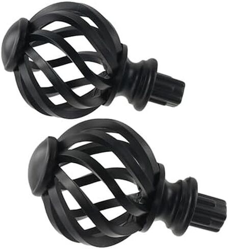 2Pcs Plastic Round Curtain Rod Finials, Black Drapery Rods Ball End Window Treatment Finials of Spiral Cage Shape for Home Office 3/4 Inch Curtain Rod in Saudi Arabia
