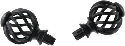 2Pcs Plastic Round Curtain Rod Finials, Black Drapery Rods Ball End Window Treatment Finials of Spiral Cage Shape for Home Office 3/4 Inch Curtain Rod in Saudi Arabia