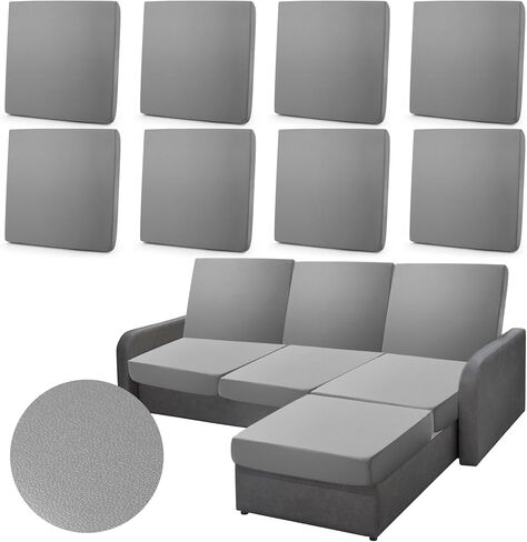 Newwiee 8 Pcs Leather Couch Cushion Covers Stretch Sofa Cushion Covers for Outdoor Patio Waterproof Couch Slipcovers Replacement Leather Individual Elastic Chair Seat Cover Furniture Protector(Black) in Saudi Arabia