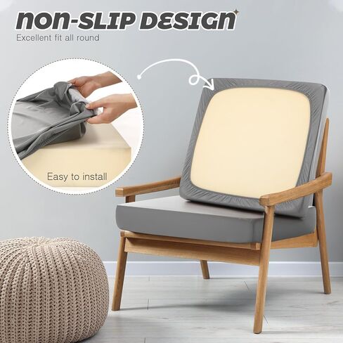 Newwiee 8 Pcs Leather Couch Cushion Covers Stretch Sofa Cushion Covers for Outdoor Patio Waterproof Couch Slipcovers Replacement Leather Individual Elastic Chair Seat Cover Furniture Protector(Black) in Saudi Arabia