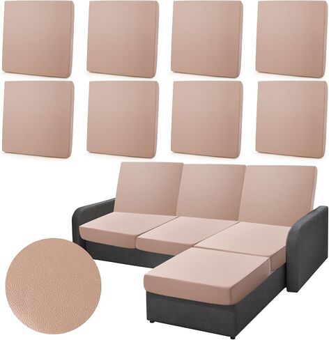 Newwiee 8 Pcs Leather Couch Cushion Covers Stretch Sofa Cushion Covers for Outdoor Patio Waterproof Couch Slipcovers Replacement Leather Individual Elastic Chair Seat Cover Furniture Protector(Black) in Saudi Arabia