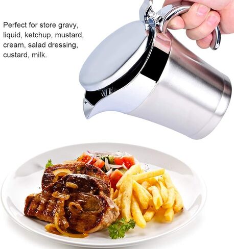 450ML 304 Stainless Steel Thermal Sauce Pot Double Wall Insulated Gravy Boat Pot Serving Jug Bucket for Juice Tomato Sauce Kitchen Supplies in Saudi Arabia