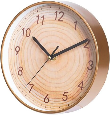 Round Wall Clock Silent& Non-Ticking Retro Wall Clock Operated for Living Room Bedroom Kitchen Children Room Wooden Grain Clock face (8in/20cm) in Saudi Arabia