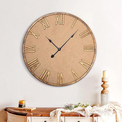 Large Vintage Silent Wall Clock, Rustic Burlap Metal, Battery Operated, 24 inch in Saudi Arabia