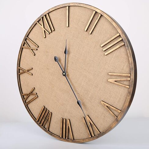 Large Vintage Silent Wall Clock, Rustic Burlap Metal, Battery Operated, 24 inch in Saudi Arabia