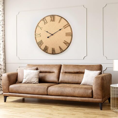 Large Vintage Silent Wall Clock, Rustic Burlap Metal, Battery Operated, 24 inch in Saudi Arabia