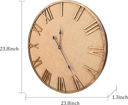 Large Vintage Silent Wall Clock, Rustic Burlap Metal, Battery Operated, 24 inch in Saudi Arabia
