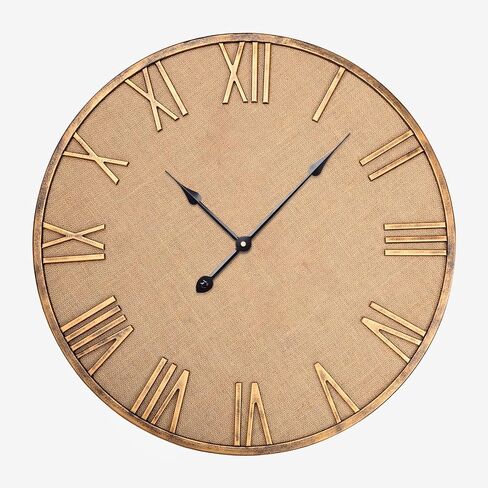 Large Vintage Silent Wall Clock, Rustic Burlap Metal, Battery Operated, 24 inch in Saudi Arabia
