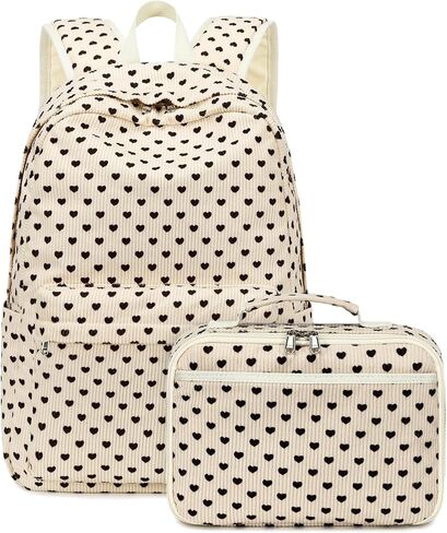 Octsky Backpack for Girls Teen Corduroy Bookbags Elementary Middle High School Bag Women Travel Daypacks Beige/Black in Kuwait
