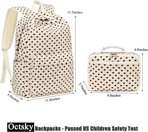 Octsky Backpack for Girls Teen Corduroy Bookbags Elementary Middle High School Bag Women Travel Daypacks Beige/Black in Kuwait