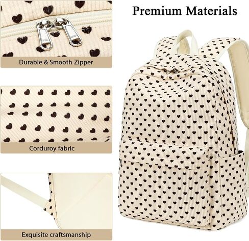 Octsky Backpack for Girls Teen Corduroy Bookbags Elementary Middle High School Bag Women Travel Daypacks Beige/Black in Kuwait