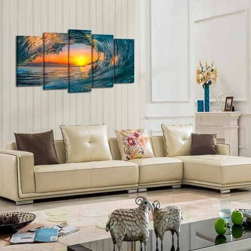 KREATIVE ARTS Large 5 Piece Sea Waves Wall Art Modern Framed Giclee Canvas Prints Seascape Artwork Ocean Beach Pictures Paintings on Canvas for Living Room Home Office Decor (Large Size 60x32inch) in Saudi Arabia