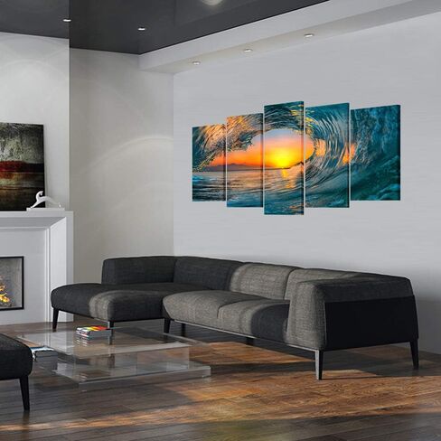KREATIVE ARTS Large 5 Piece Sea Waves Wall Art Modern Framed Giclee Canvas Prints Seascape Artwork Ocean Beach Pictures Paintings on Canvas for Living Room Home Office Decor (Large Size 60x32inch) in Saudi Arabia
