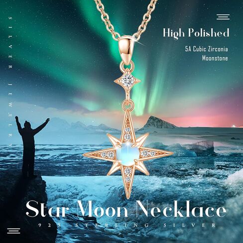 Star Necklace for Women Girls 925 Sterling Silver Star Moonstone Pendant Necklace Infinity/Round Spin Star Necklace Star Jewelry Gifts for Women Girls in Saudi Arabia