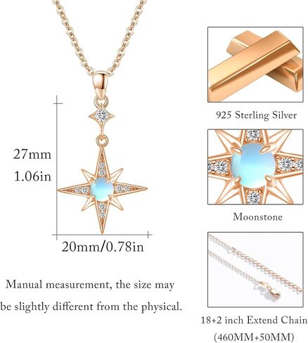 Star Necklace for Women Girls 925 Sterling Silver Star Moonstone Pendant Necklace Infinity/Round Spin Star Necklace Star Jewelry Gifts for Women Girls in Saudi Arabia