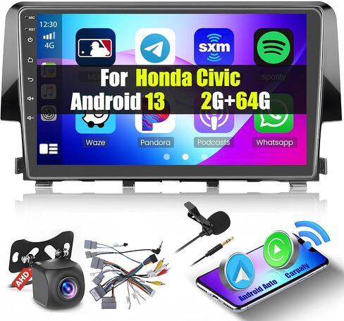 Hikity for Honda Civic 2016-2020 Android Car Stereo 2+64GB 9 Inch Touchscreen Car Radio Wireless Carplay Android Auto Support GPS Navigation WiFi Bluetooth FM EQ Backup Camera in Saudi Arabia