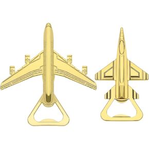 2PCS Beer Bottle Opener Airplane Shaped & Fighter Shaped Bottle Opening Tool Gadget Aircraft Decoration Aviation Gifts for Pilot with Gift Box Gold
