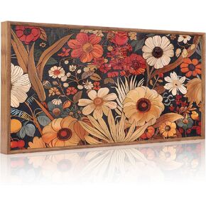 Aurlan Boho Burnt Orange Terracotta Wildflowers Framed Wall Art(40"x20"), Abstract Floral 3D Textured Canvas Artwork, Large Modern Vintage Botanical Nature Art Wall Decor for Home Office Living Room Bedroom