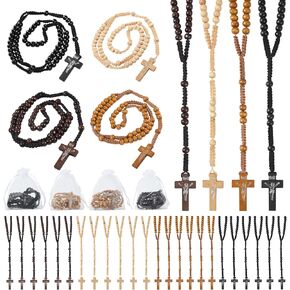 60 Set Wooden Rosary Beads Bulk Wood Catholic Rosaries with Jesus Holy Cross First Communion Wood Carved Rosary with Organza Bags Religious Rosary Catholic Baptism Church Present for Men Women