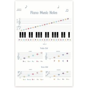 Piano Music Notes Poster - Learn How To Play Piano - Piano Notes Chart - Piano Instructor - Music Classroom - 12 x 18 Inch Poster - Unframed - Premium 100lb Gloss - Made In USA - BMCP0495