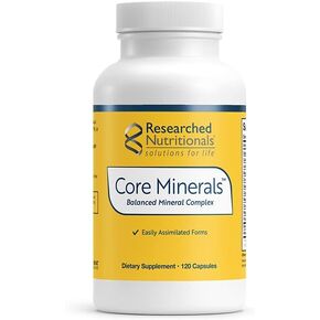 Researched Nutritionals Core Minerals - Iron-Free Multi Minerals Supplement with Vitamin D3 & Trace Minerals to Support Bone Strength, Thyroid & Brain Health (120 Capsules)