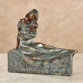 Touch of Class Sweet Embrace Table Sculpture Verdi Bronze - Love Statue - Mother Holding Child - 11 1/2 Inches High -