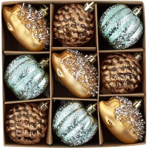 DecorbyHannah Fall Ornaments Decorations for Home,9ct Thanksgiving Pumpkins Autumn Harvest Farmhouse Tree Ornaments with Hedgehog Pinecone,Shatterproof Hanging Ornaments for Tree for Indoor Decor
