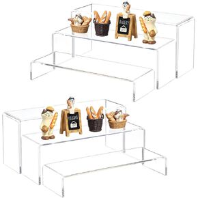 Acrylic Risers Display Stands 6PCS Rectangular Tiered Stands Clear Shelf for Decor,Cupcake,Collectibles,Toys,Food,Perfume,Table Shelves for Retail Figures Lego and Funko Pop Display …