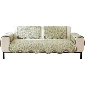 vctops Cottage Country Floral Print Couch Sofa Cover Cotton Quilted Scalloped Edge Sectional Couch Covers Non Slip Washable Sofa Slipcover Furniture Protector (Green,28"x82")