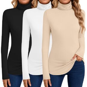 Huukeay 3 Pcs Women's Turtleneck Basic Long Sleeve Shirts Thin Slim Fit Soft Pullover Tops Fall Winter