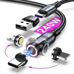 PD 240W Magnetic USB C Charging Cable(1Pack, 6ft), 360°&180° Rotation Magnetic Charging Cable/USB C to USB C Fast Charging Cable/Magnetic Phone Charger for Phone15, Ma-Book, Pad, Samsung Galaxy Series