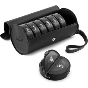 Pill Organizer 2 Times a Day, Large Weekly Pill Box with PU Case Fullicon AM PM Pill Box Daily Pill Cases Medicine Box - (Black)