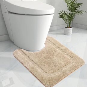 U-Shaped Contoured Toilet Bathroom Rugs, Non Slip and Absorbent, Ultra Soft Shaggy Thick Rugs, Machine Washable for Bathroom Mat (Beige, 20" x 24")