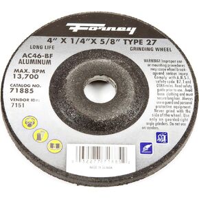 Forney 71885 Grinding Wheel with 5/8-Inch Arbor, Aluminum Type 27, AC46-BF, 4-Inch-by-1/4-Inch