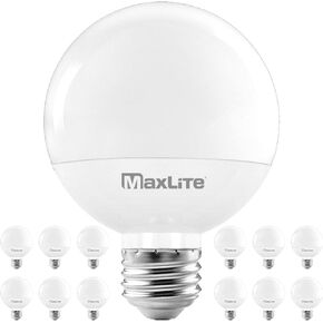 مصابيح إضاءة Maxlite G25 LED Globe، ما يعادل 40 وات، 450 لومن، لمبة إضاءة للمكياج، قابلة للتعتيم، نجمة الطاقة، مدرجة في قائمة UL، قاعدة متوسطة E26، 2700 كلفن أبيض ناعم، 6 عبوات