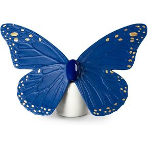 LLADRÓ Butterfly Figurine. Golden Luster & Blue. Porcelain Butterfly Figure.