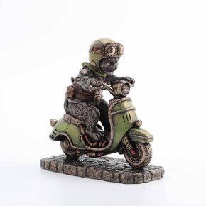 Veronese Design 5 1/2 Inch Steampunk Cafe Racer Cat Scooter Resin Figurine Bronze Finish