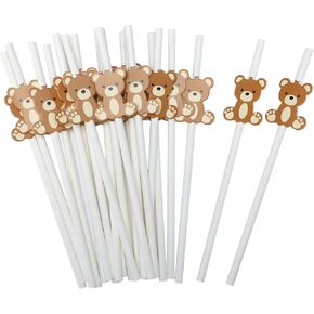 100 Pcs Bear Paper Straws Little Cutie Straws Snowflake Disposable Drinking Paper Straws for Little Cutie Baby Shower Decorations Supplies Birthday Party Decorations, 0.24 x 7.76 Inch (Bear)