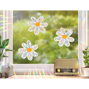 1Sheets Daisy Suncatchers Stickers Prism Window Stickers Transparent Window Clings Flower Sun Catcher Sticker Window Collision Decal Prevent Bird Strikes Non Adhesive Reusable Decorations
