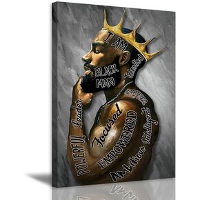 African American Wall Decor Motivational Black Art Black Man Positive Quotes Poster Boys Framed Bedroom Inspirational Office Encouragement Gifts for Men Positive Affirmations Picture 12X16in Framed