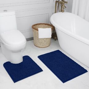 ITSOFT Non-slip Shaggy Chenille Toilet Contour Bathroom Rug with Water Absorbent, 24 x 21 Inches U-shaped Beige