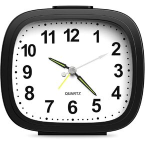 LOFICOPER Analog Alarm Clock, Electric Silent Analog Alarm Clock, Non Ticking Bedside Clock with Night Light, Snooze, Increasing Sound, Battery Operated, for Elderly, Teen, Deep Sleepers, Black