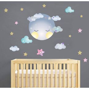 Moon Sticker Clouds Wall Decals Stars Wall Decals Kids Room Wall Decor Smiling Clouds Wall Sticker Removable Wall Art Decor
