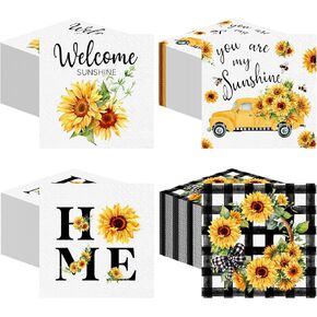 Fulmoon 200 Pieces Summer Flower Cocktail Napkins Disposable Sunflower Bee Beverage Napkins Fall Floral Paper Dinner Napkins for Summer Autumn Tea Party Table Decor(Hummingbird)
