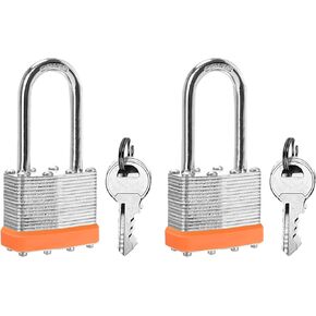 Keyed Alike Laminated Steel Padlocks, (40mm) Wide，6 Pack Long Shackle Padlock，Orange Hoop，for Gym Locker & StorageUnit or More