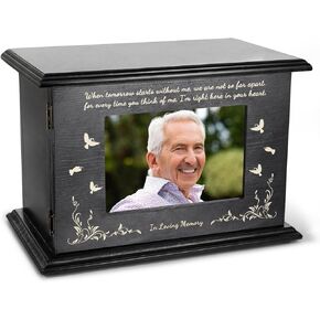 Cremation Memorial Urns for Human Ashes with Photo Frame Funeral Memorial Wooden Casket Box for Female Male Large Burial Urn for Adults Up to 270 LBS