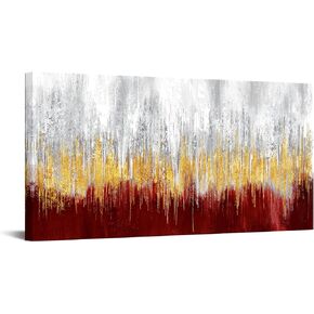 iKNOW FOTO Modern Abstract Canvas Wall Art Dark Red Grey and Gold Painting Prints with Gold Foil Accents Artwork for Living Room Bedroom Stretched and Framed Wall Decor Ready to Hang 20x40 Inches