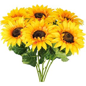 DomeStar 6PCS Artificial Sunflowers, Fake Sunflower Bouquet Large Sunflowers Decoration for Home Wedding Garden Vase Birthday Party