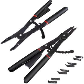 Heavy Duty Snap Ring Pliers, 16" Large Snap Ring Pliers Heavy Duty, 2 Piece Snap Ring Plier Set External and Internal Pliers With 12 Tips, 0° 15° 45° 90° Tips