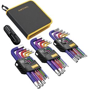 AMTOVL Hex Keys Set - Allen Key Set & Torx Key Set, Metric/Imperial 27PCS Allen Wrench Set Long Arm Ball Head Design with T-Handle Color Coding 1.5-10mm, T10-T50, 1/16-3/8